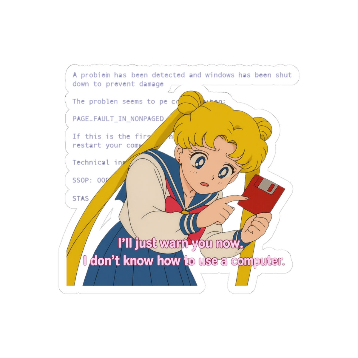 Sailor Moon BSOD Sticker | Funny Tech Glitch Vinyl Decal - Official Stickers merchandise