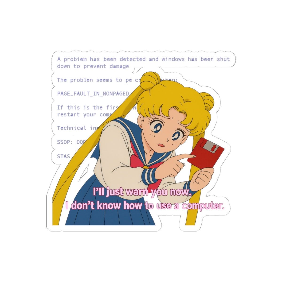 Sailor Moon BSOD Sticker | Funny Tech Glitch Vinyl Decal - alternate angle 1, merchandise